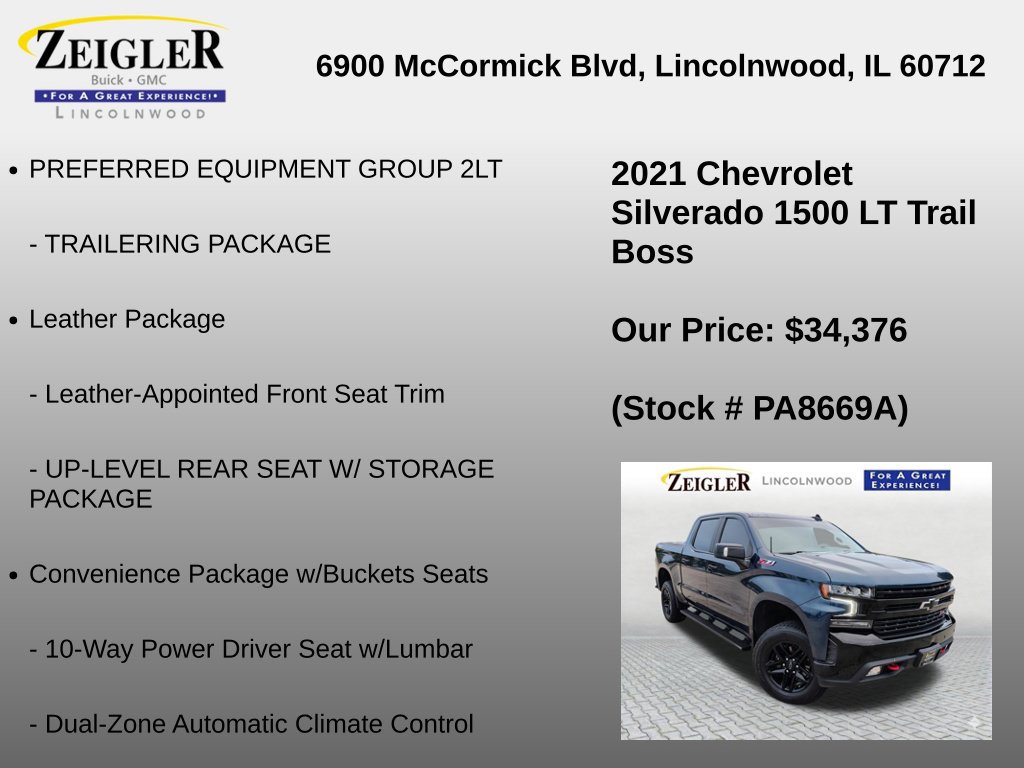 Certified 2021 Chevrolet Silverado 1500 LT Trail Boss w/ Convenience Package II AWD/4WD image 36