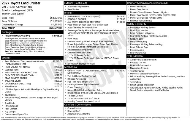 New 2027 Toyota Land Cruiser w/ Premium Package AWD/4WD image 1