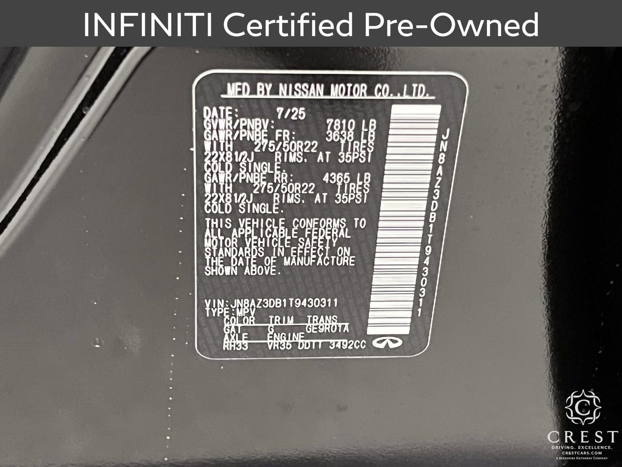 Certified 2026 INFINITI QX80 4WD w/ Sport Exterior Package image 33