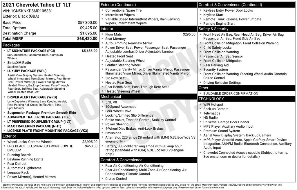 Used 2021 Chevrolet Tahoe LT w/ LT Signature Package AWD/4WD image 2