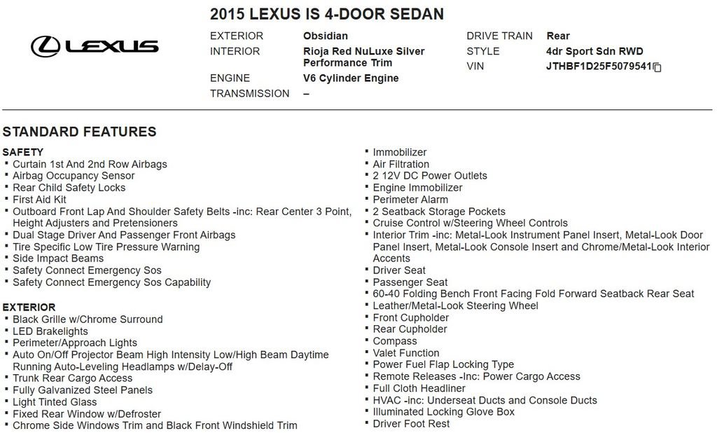 Used 2015 Lexus IS 250 w/ F-Sport Package RWD image 17