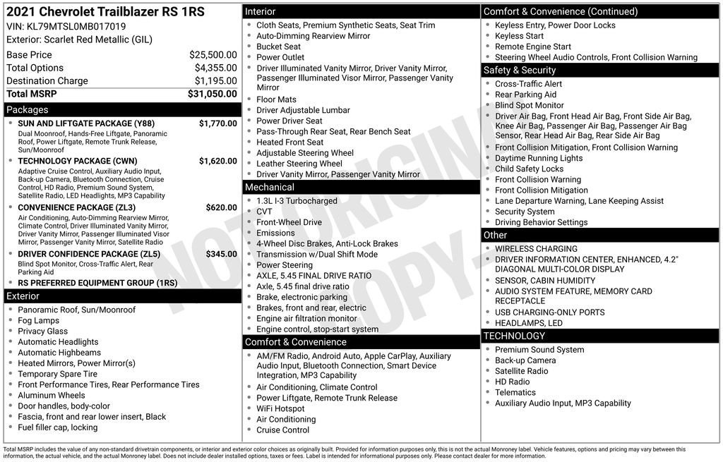 Certified 2021 Chevrolet TrailBlazer RS w/ Sun and Liftgate Package FWD image 11