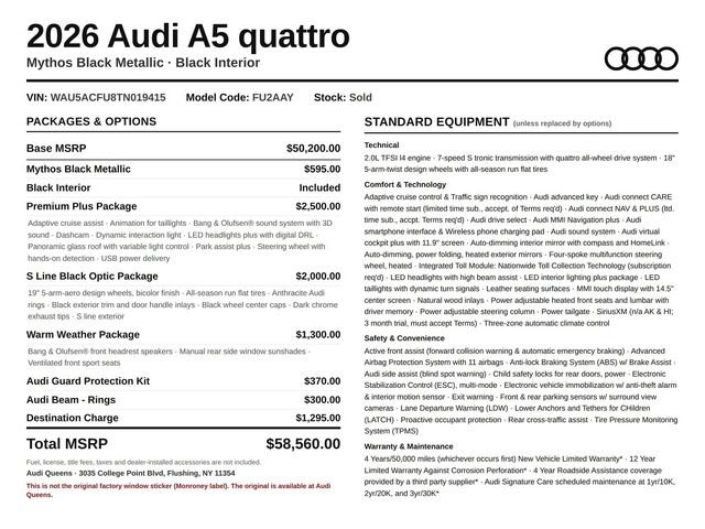 New 2026 Audi A5 2.0T Premium Plus AWD/4WD image 16