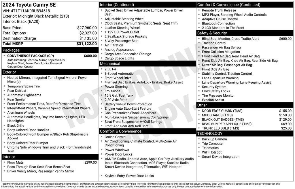 Used 2024 Toyota Camry SE w/ Convenience Package image 2