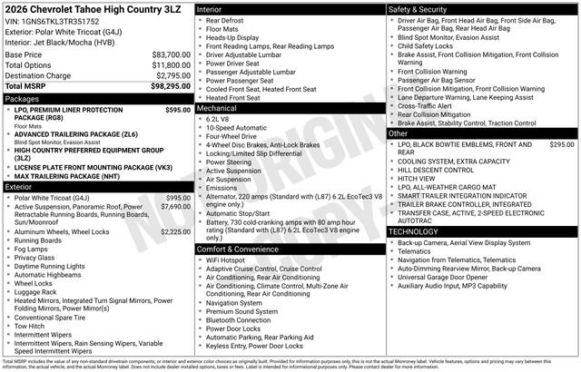 New 2026 Chevrolet Tahoe High Country AWD/4WD image 27