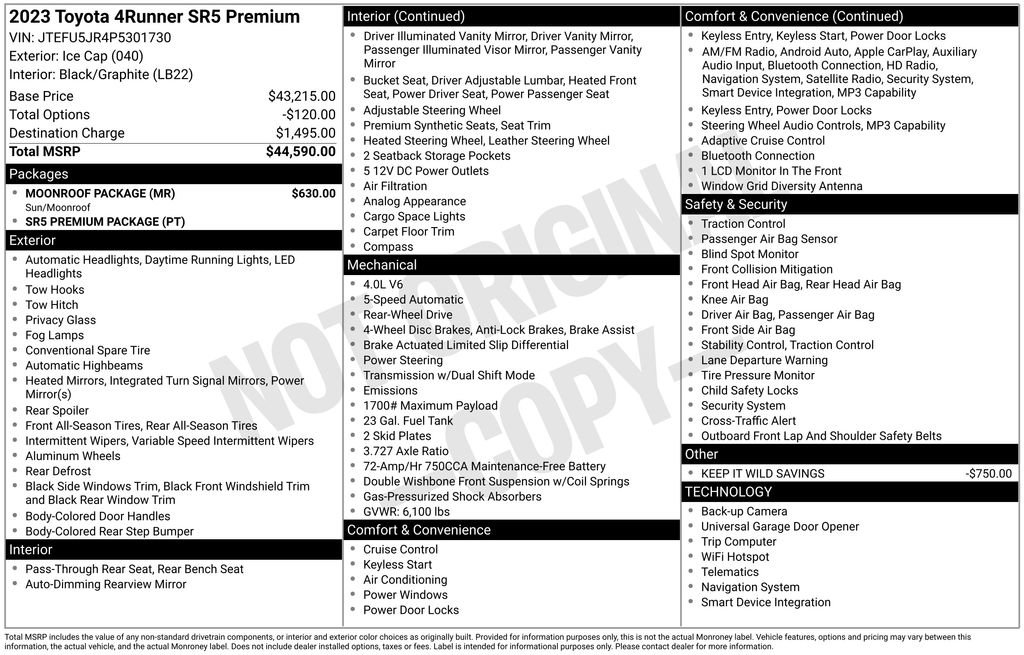 Used 2023 Toyota 4Runner SR5 Premium w/ Moonroof Package RWD image 6