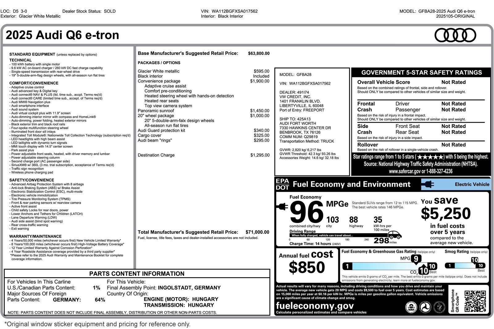 Used 2025 Audi Q6 e-tron Premium w/ Convenience Package image 3