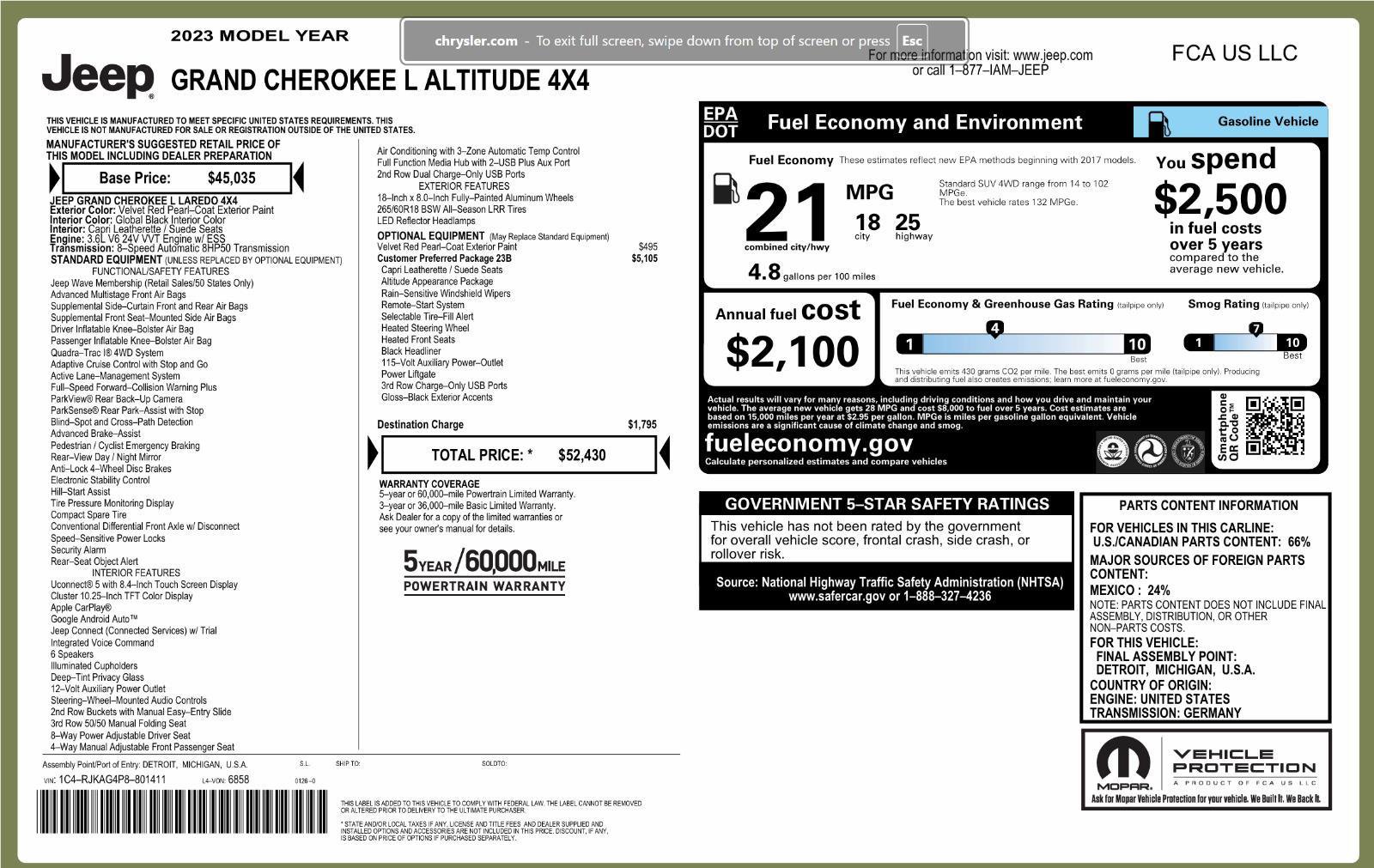Used 2023 Jeep Grand Cherokee L Laredo AWD/4WD image 4