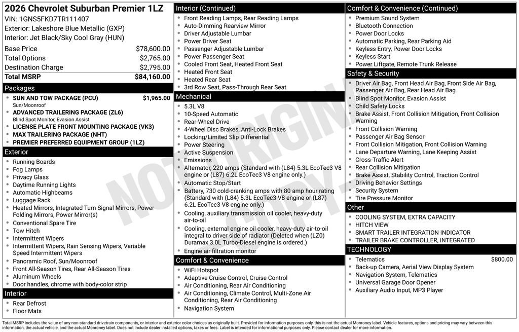 New 2026 Chevrolet Suburban Premier w/ Sun And Tow Package image 6