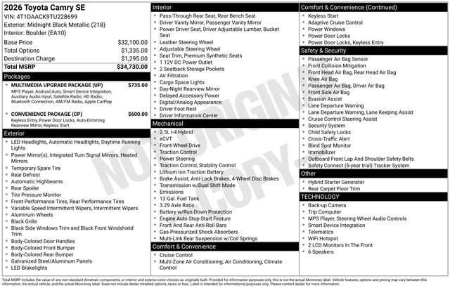 Used 2026 Toyota Camry SE w/ Multimedia Upgrade Package FWD image 8