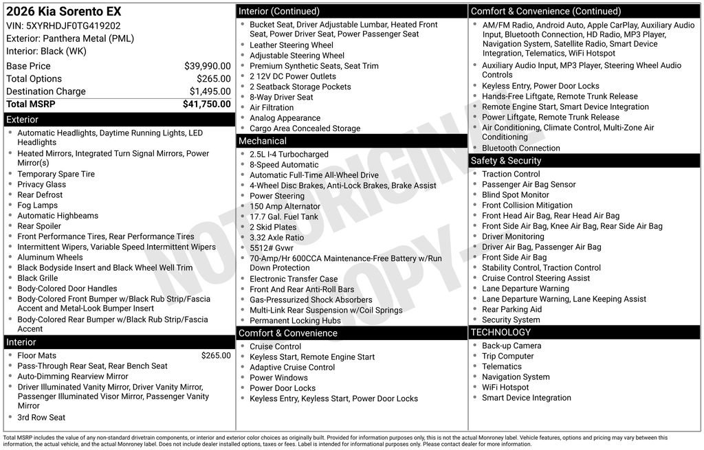 New 2026 Kia Sorento EX image 40