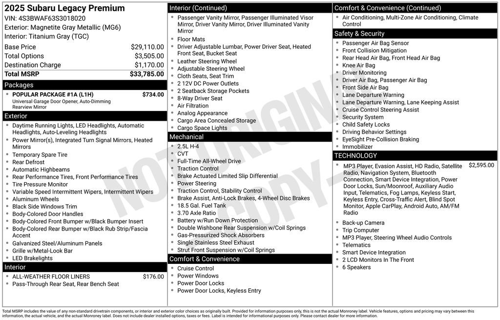 Used 2025 Subaru Legacy Premium w/ Popular Package #1A image 40