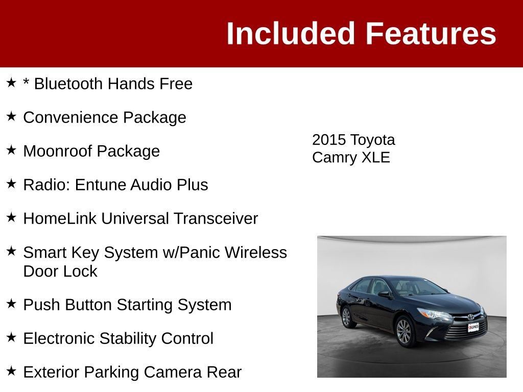 Used 2015 Toyota Camry XLE w/ Moonroof Package FWD image 3