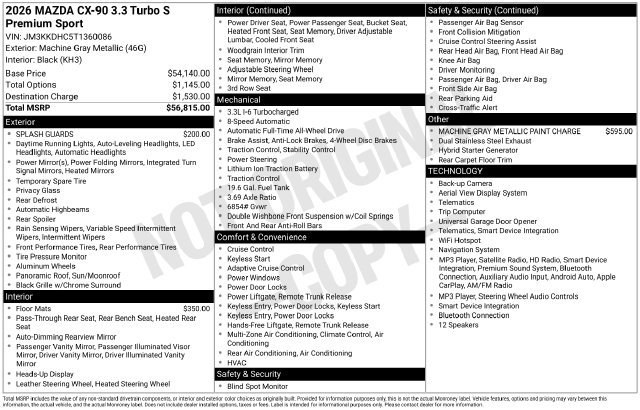 Certified 2026 MAZDA CX-90 3.3 Turbo S w/ Premium Package AWD/4WD image 6
