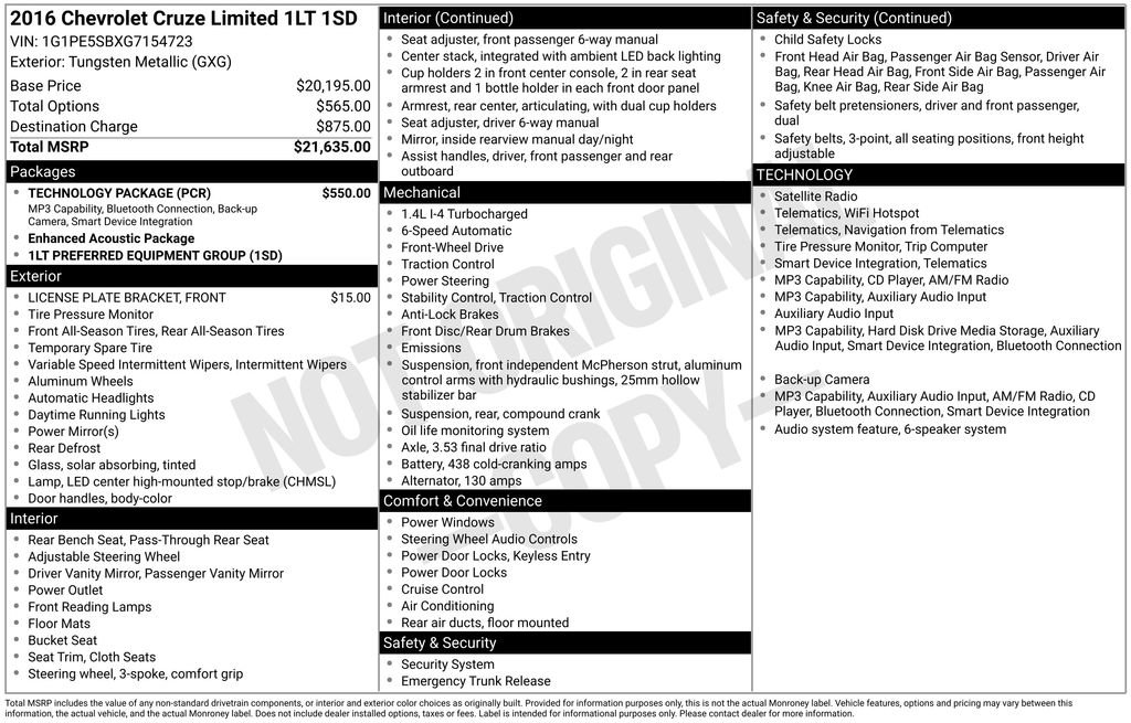 Used 2016 Chevrolet Cruze LT w/ Technology Package image 23