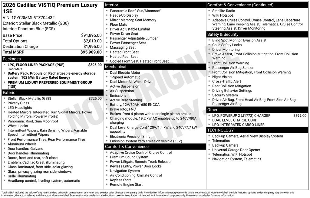 New 2026 Cadillac Vistiq Premium Luxury w/ LPO, Floor Liner Package image 4