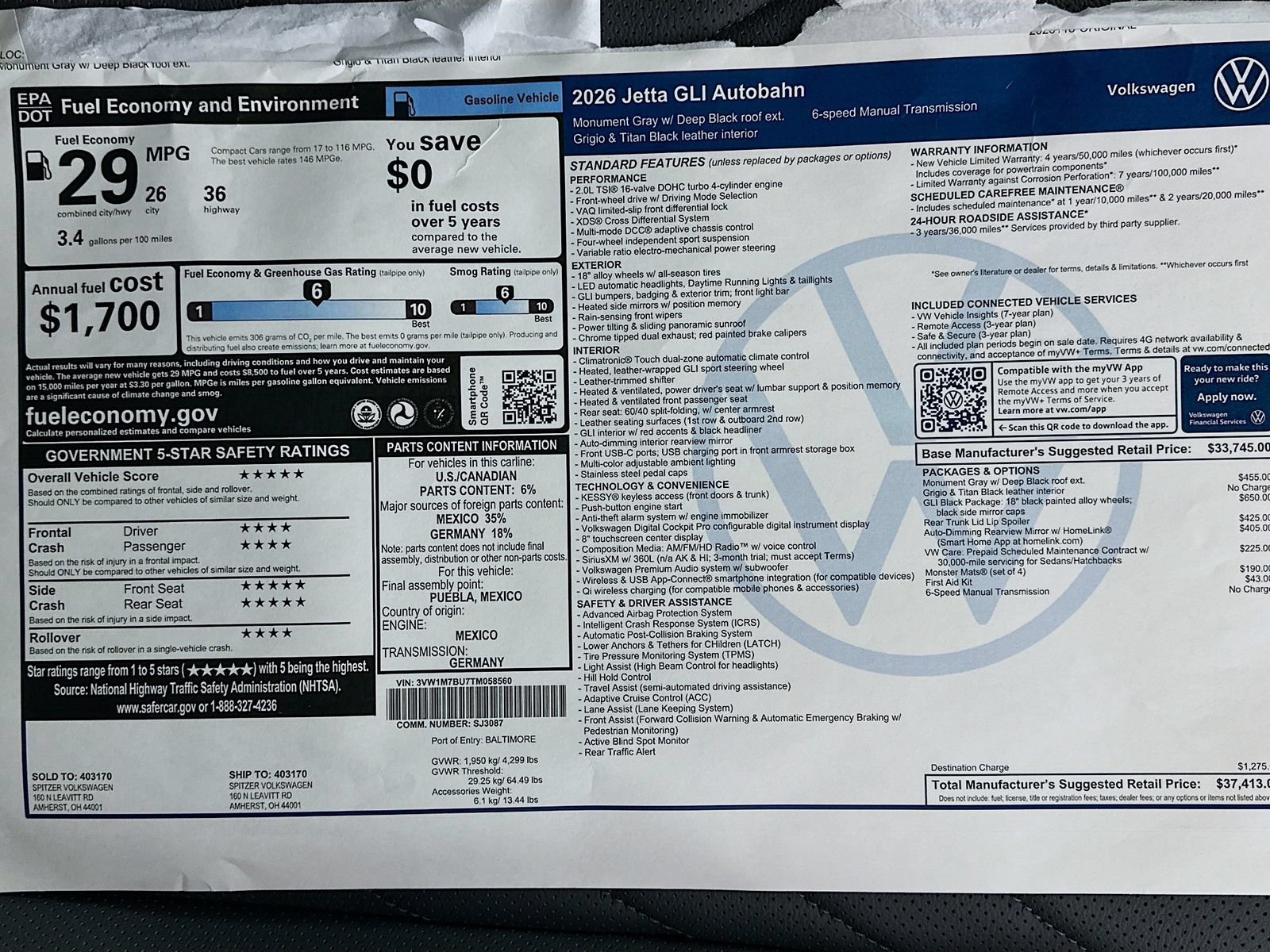 New 2026 Volkswagen Jetta GLI Autobahn FWD image 45