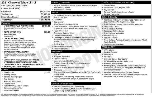 Used 2021 Chevrolet Tahoe LT w/ LT Signature Plus Package RWD image 34