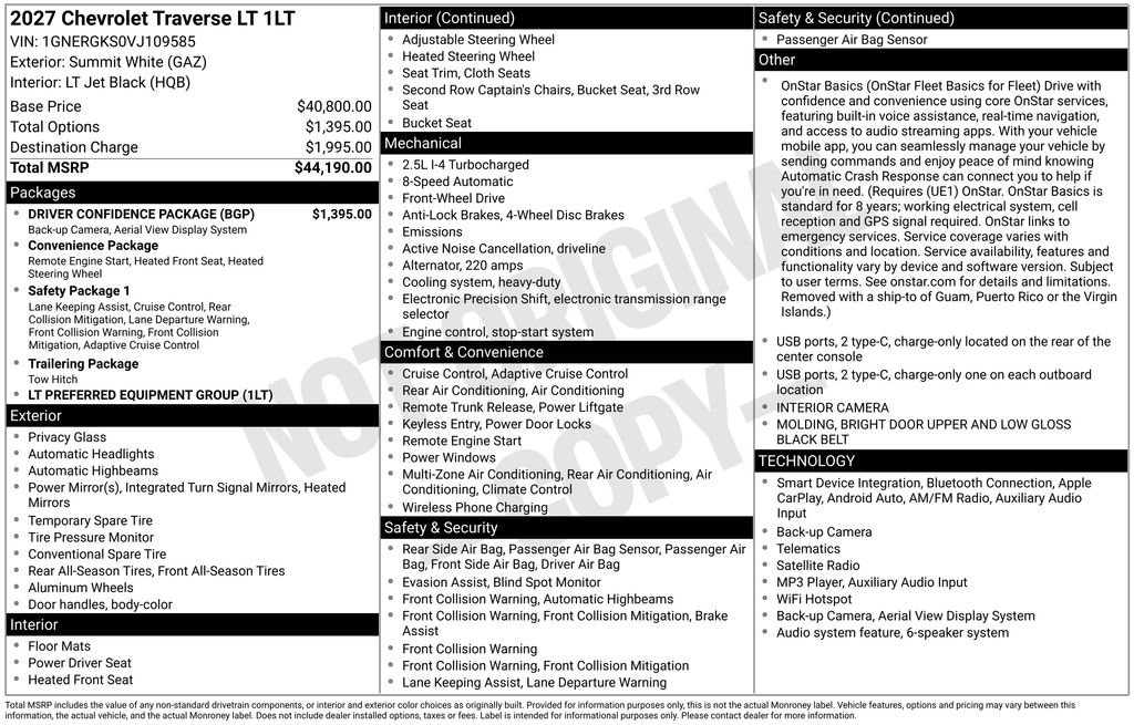 New 2027 Chevrolet Traverse LT w/ Driver Confidence Package FWD image 17
