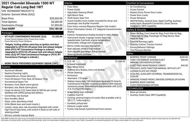 Used 2021 Chevrolet Silverado 1500 W/T w/ WT Fleet Convenience Package RWD image 8