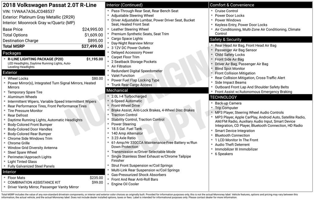 Used 2018 Volkswagen Passat 2.0T R-Line w/ R-Line Lighting Package FWD image 35
