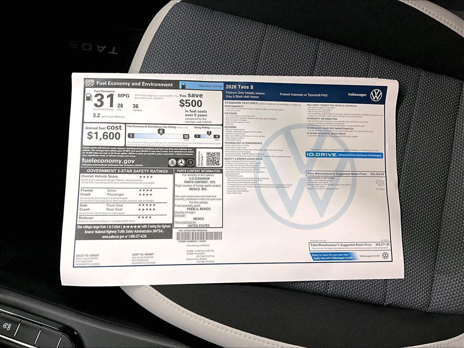 New 2026 Volkswagen Taos S image 33