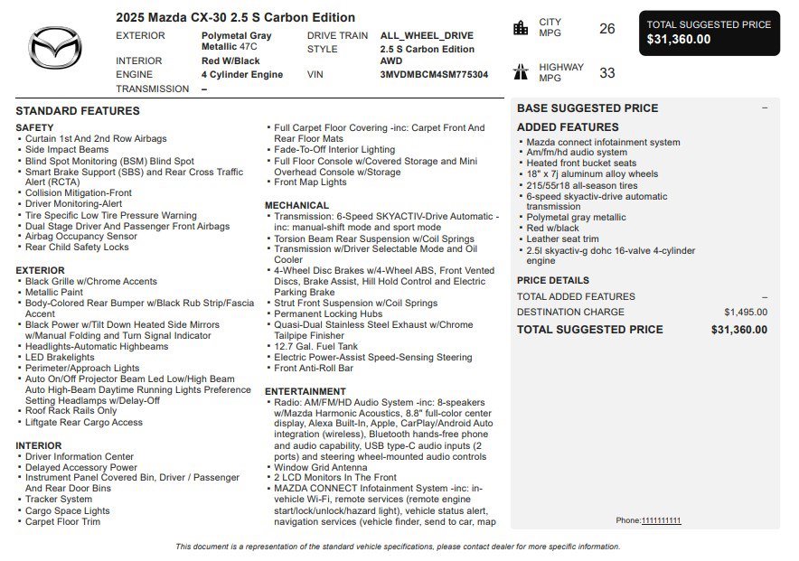 Used 2025 MAZDA CX-30 AWD 2.5 S w/ Preferred Package image 34