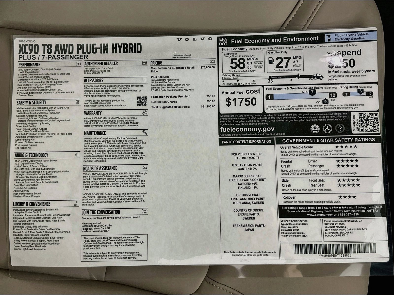 New 2026 Volvo XC90 T8 Plus w/ Protection Package Premier AWD/4WD image 47