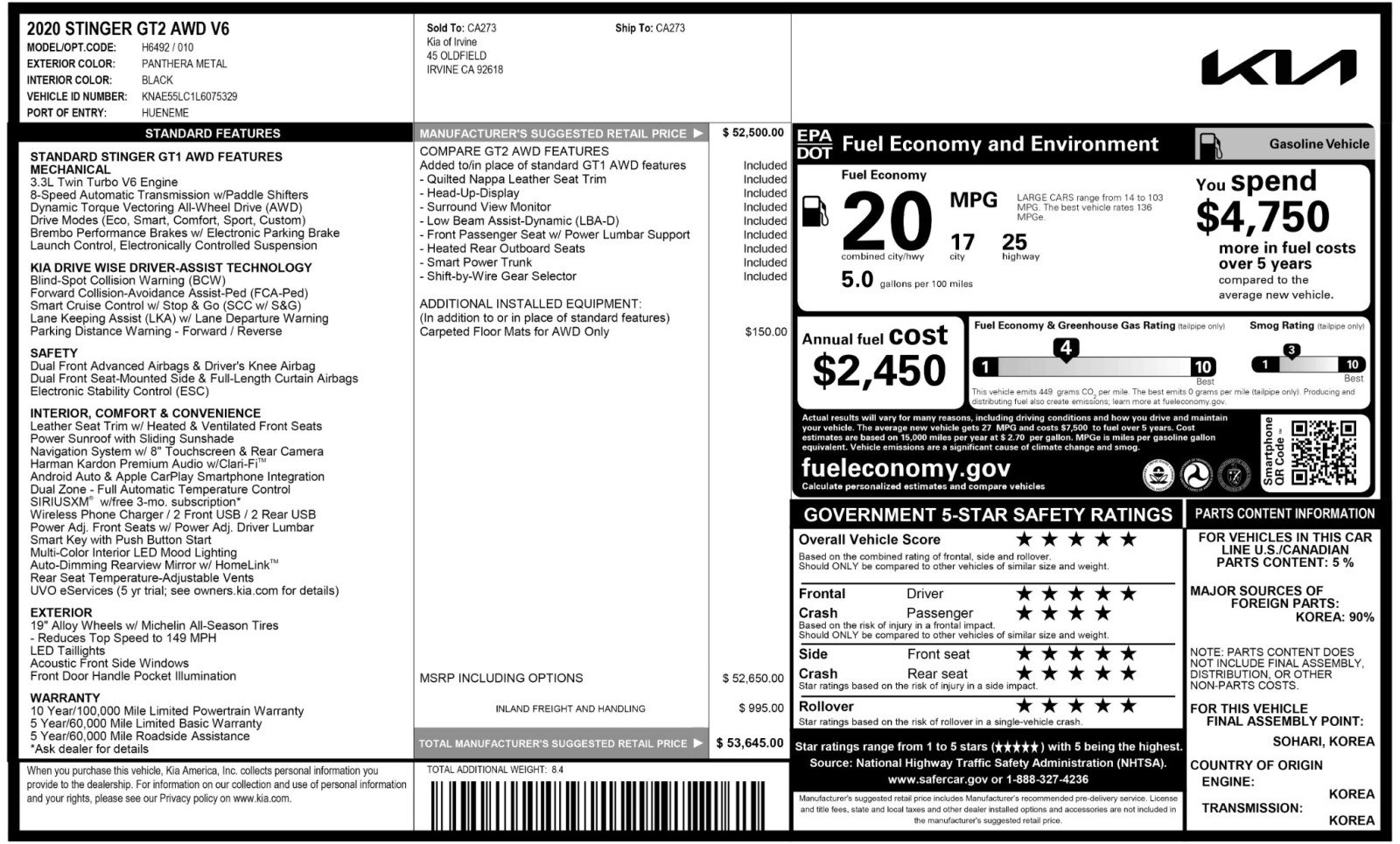 Used 2020 Kia Stinger GT2 image 56