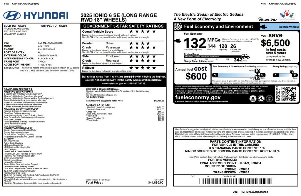 Used 2025 Hyundai Ioniq 6 SE RWD image 2