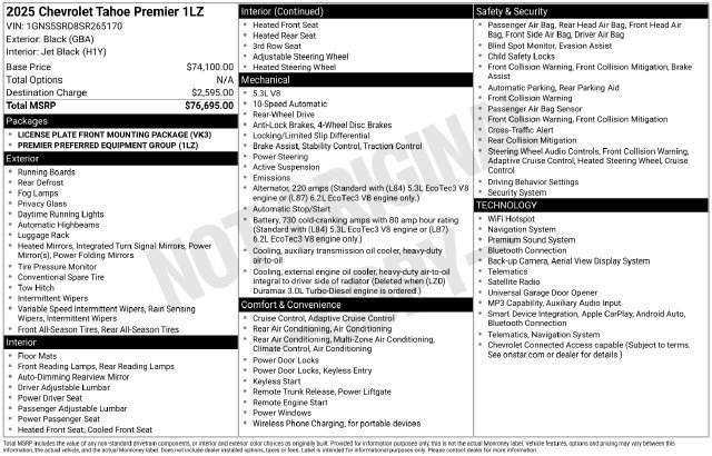 Certified 2025 Chevrolet Tahoe Premier RWD image 5