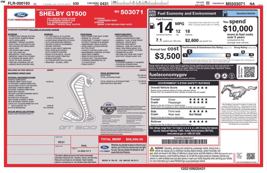 Used 2021 Ford Mustang Shelby GT500 w/ Carbon Fiber Track Pack RWD image 29