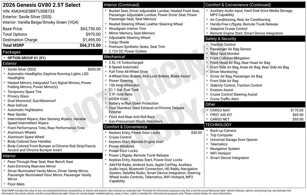 New 2026 Genesis GV80 2.5T Select image 2