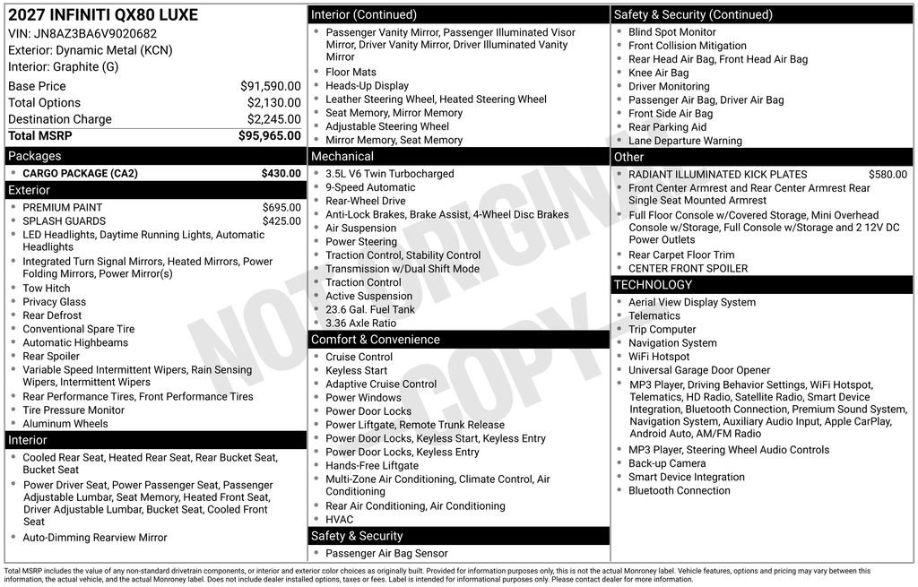New 2027 INFINITI QX80 Luxe w/ Cargo Package RWD image 5