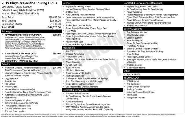 Used 2019 Chrysler Pacifica Touring-L Plus w/ Advanced Safetytec Group FWD image 1