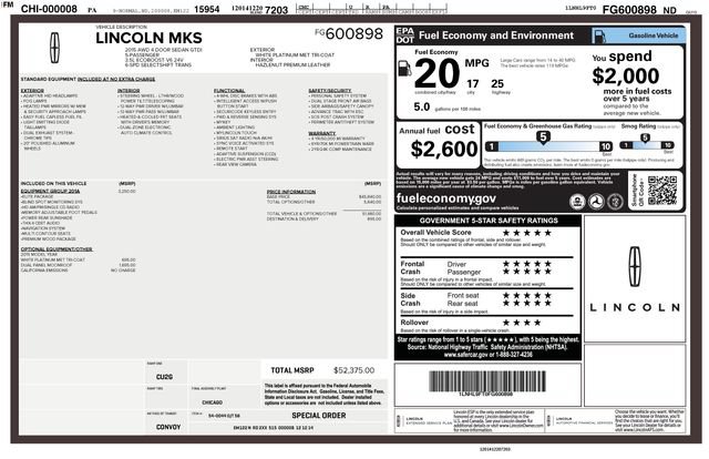 Used 2015 Lincoln MKS AWD w/ Equipment Group 201A image 39