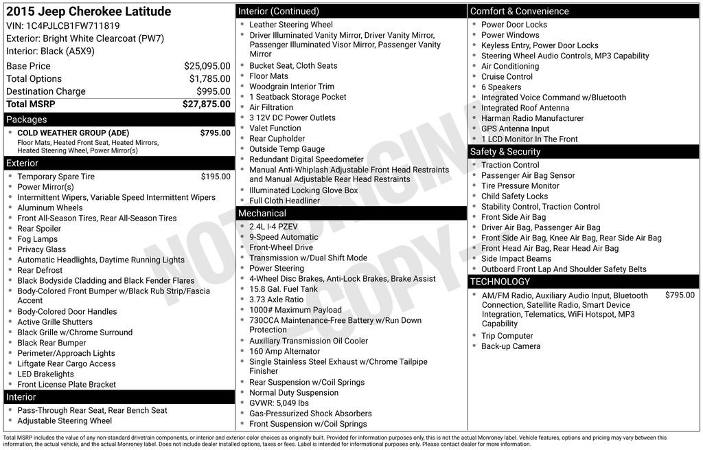 Used 2015 Jeep Cherokee Latitude w/ Cold Weather Group FWD image 2