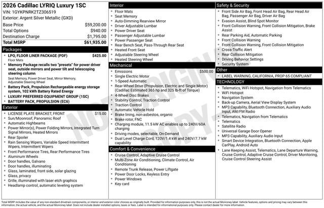 New 2026 Cadillac Lyriq Luxury w/ LPO, Floor Liner Package RWD image 27