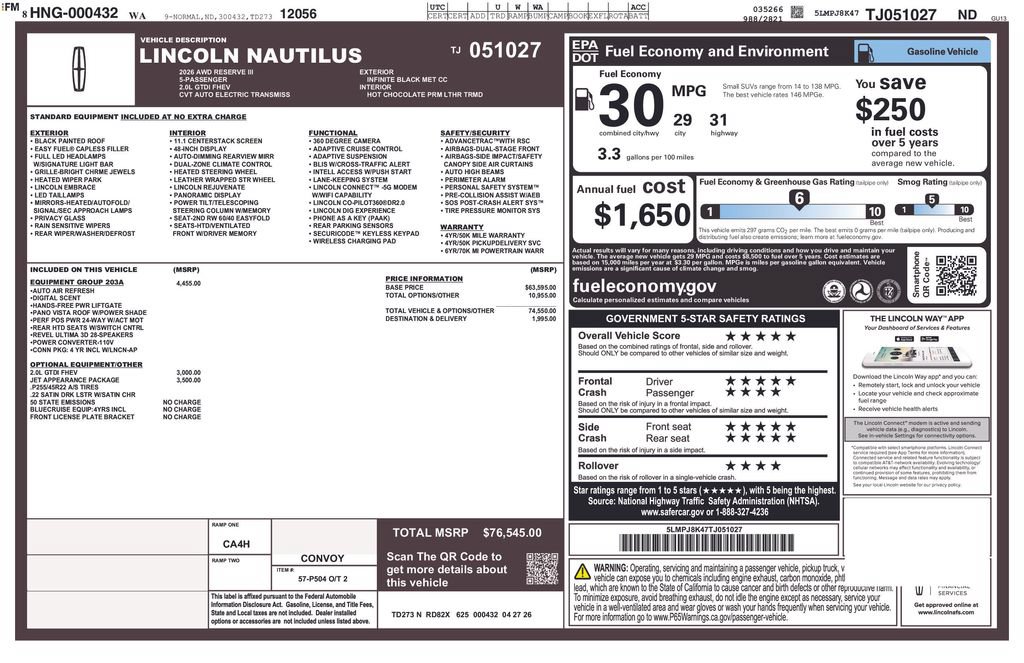 New 2026 Lincoln Nautilus Reserve AWD/4WD image 40