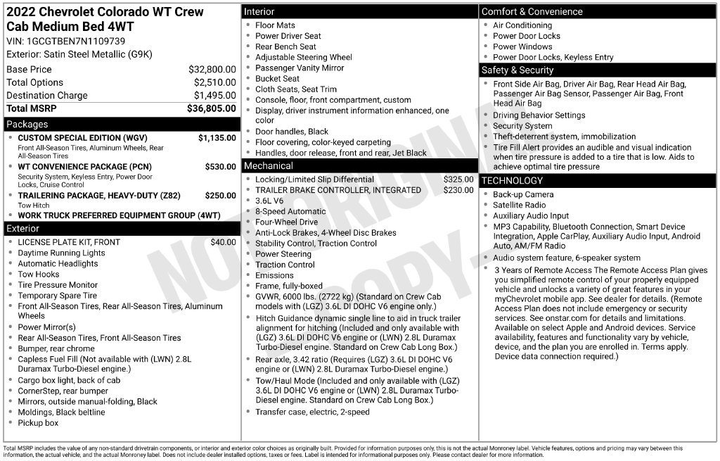 Used 2022 Chevrolet Colorado W/T w/ Custom Special Edition AWD/4WD image 2