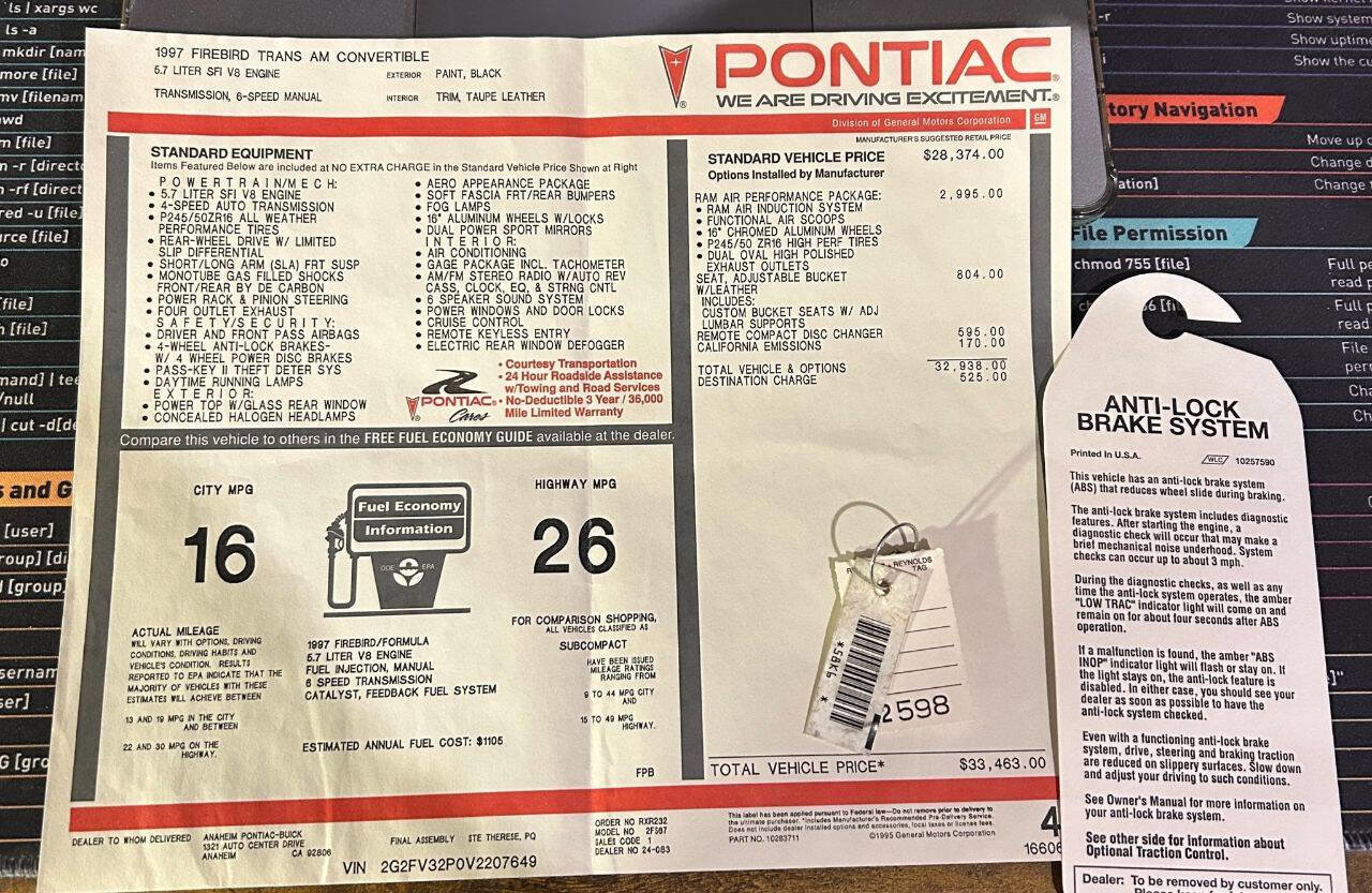 Used 1997 Pontiac Firebird Trans Am w/ Ram Air Performance Pkg image 12