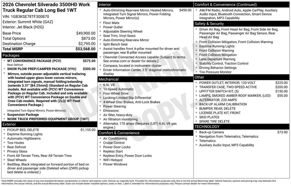New 2026 Chevrolet Silverado 3500 W/T w/ WT Convenience Package AWD/4WD image 1