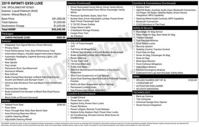 Used 2019 INFINITI QX50 Luxe w/ Cargo Package image 43