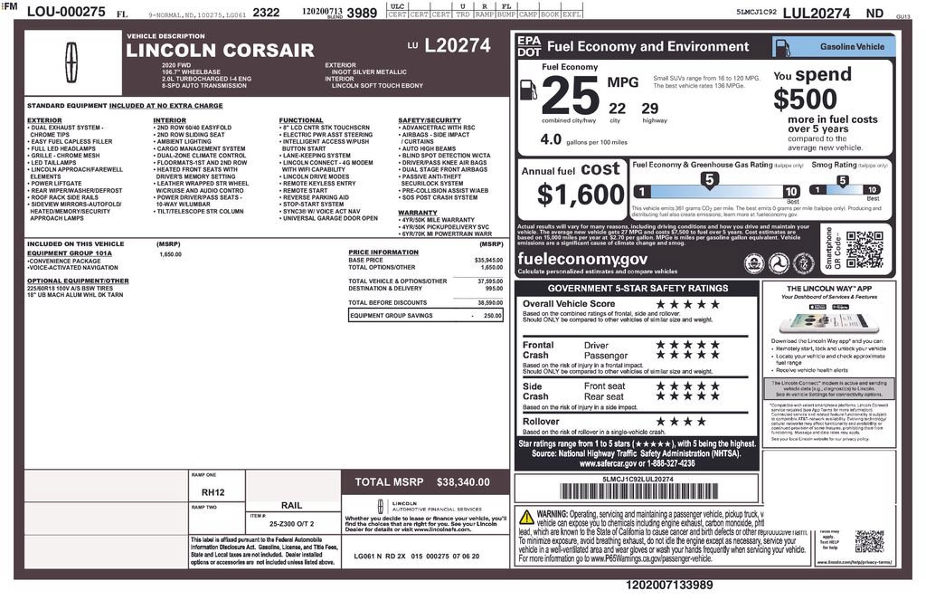 Used 2020 Lincoln Corsair FWD w/ Equipment Group 101A image 2