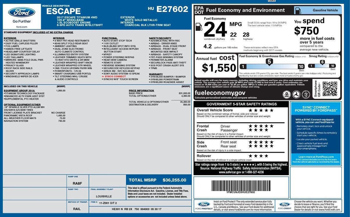 Used 2017 Ford Escape Titanium w/ Equipment Group 301A AWD/4WD image 3