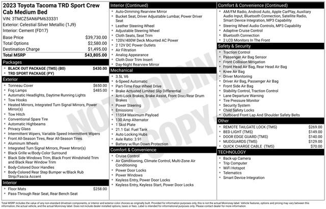 Certified 2023 Toyota Tacoma TRD Sport w/ Black Out Package (TMS) AWD/4WD image 32