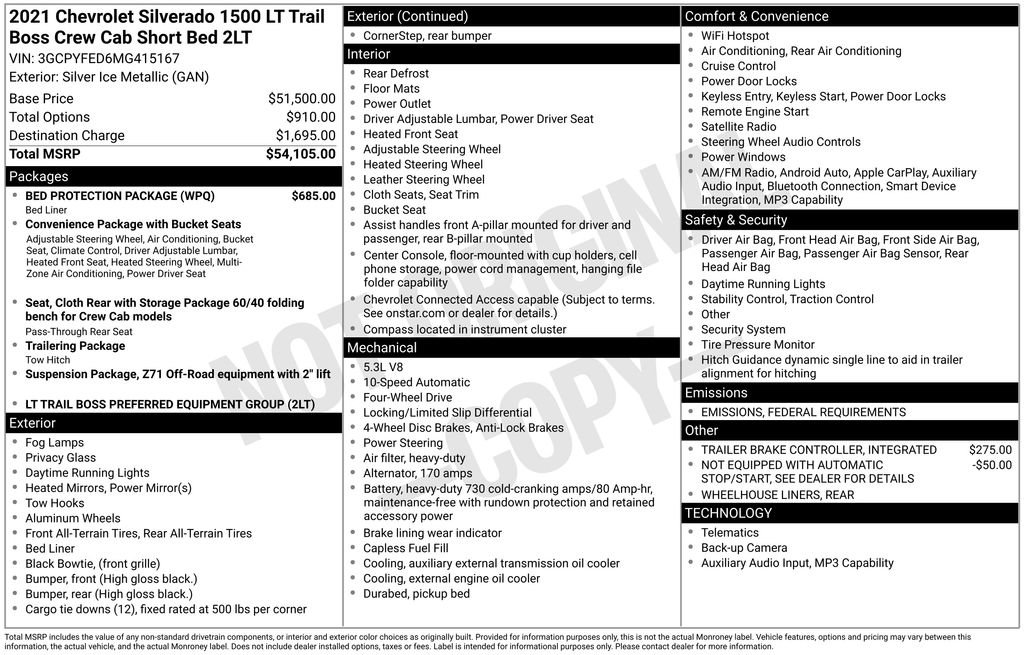 Used 2021 Chevrolet Silverado 1500 LT Trail Boss w/ Bed Protection Package image 6