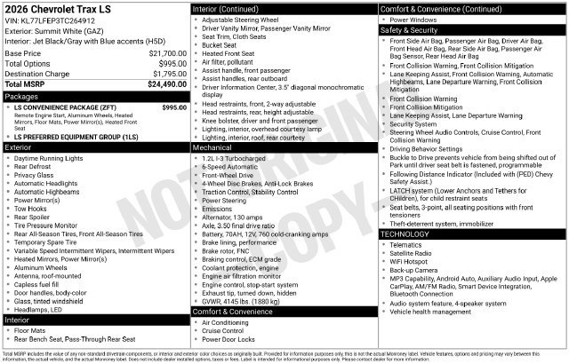 New 2026 Chevrolet Trax LS w/ LS Convenience Package FWD image 29