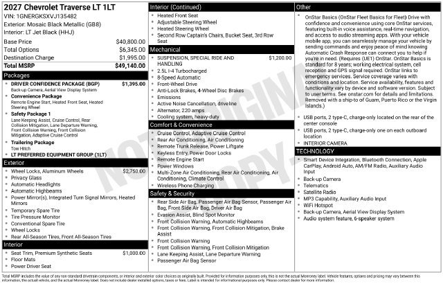 New 2027 Chevrolet Traverse LT w/ Driver Confidence Package FWD image 37