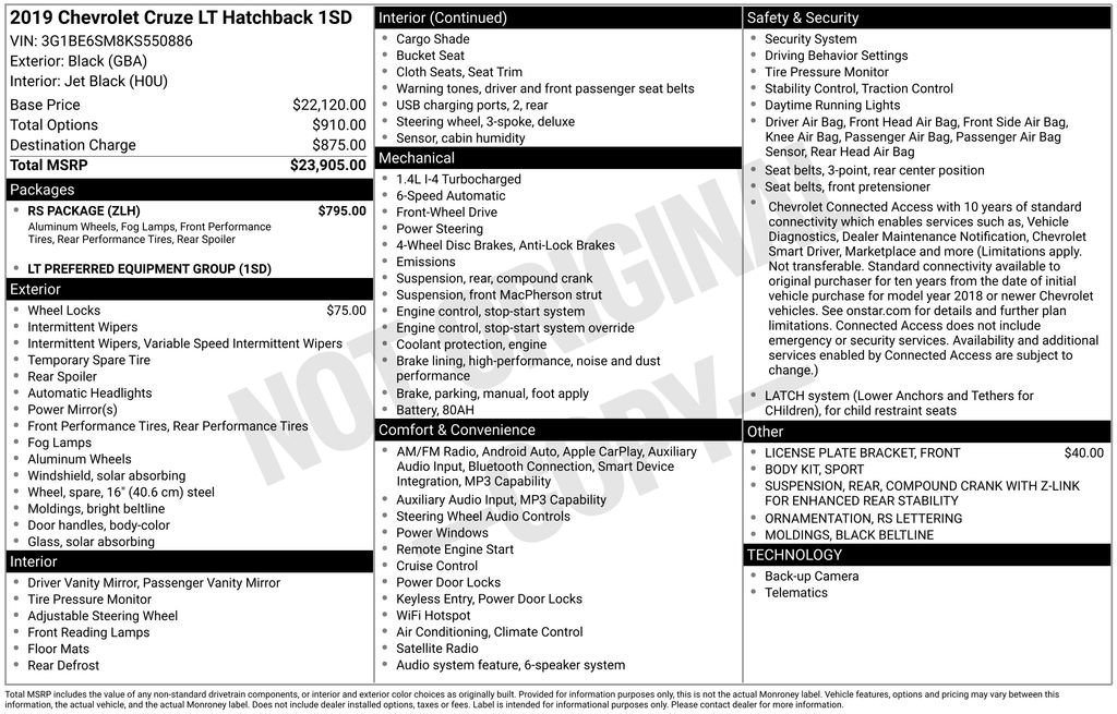 Used 2019 Chevrolet Cruze LT w/ RS Package image 3